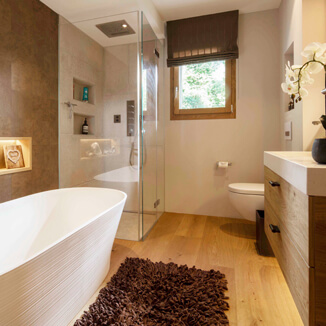 Griff aus Leder im Badezimmer Badezimmer mit Möbelgriffen aus braunem Leder