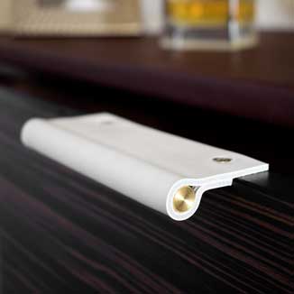 Edge Pulls made of white leather and brass Edge Pulls made of white leather and brass