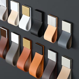 Fancy cabinet handles of organic leather from Italy Fancy cabinet handles of organic leather from Italy