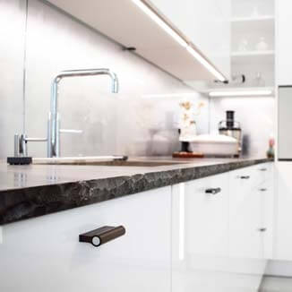 Kitchen Handles COMO made from leather and aluminium Kitchen Handles COMO made from leather and aluminium