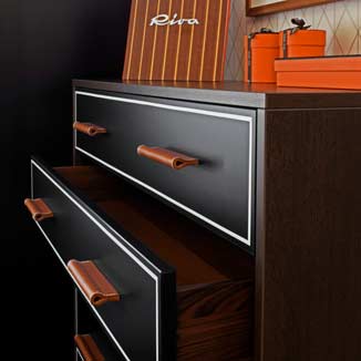 Leather cabinet pulls with hand stiched seams Leather cabinet pulls with hand stiched seams