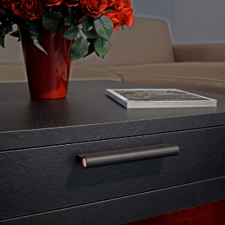 Cabinet handle in black leather Leather drawer pulls made of black leather and copper