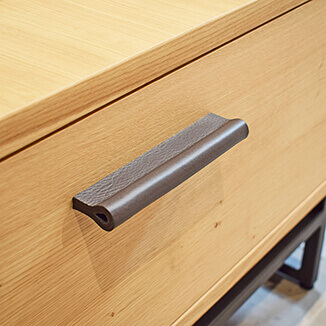 Leather drawer pulls made of black leather Leather drawer pulls made of black leather