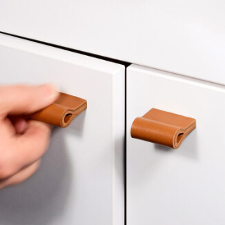 Leather Drawer Pulls MILANO-PURE made of orange brown leather