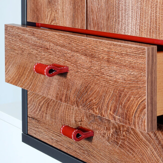 Unique cabinet hardware made of red leather by minimaro Unique cabinet hardware made of red leather by minimaro