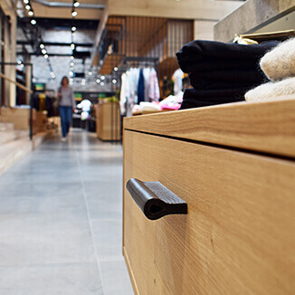 Leather closet handles in shop fitting Leather closet handles in shop fitting