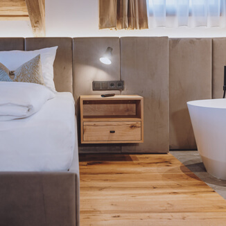 Black leather handles MILANO-PRESTIGE as drawer handles on bedside cabinets Black leather handles MILANO-PRESTIGE as drawer handles on bedside cabinets