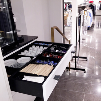 Drawer pulls made of grey leather Drawer pulls made of grey leather