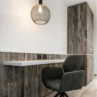 White leather handles by minimaro in hotel room White leather handles by minimaro in hotel room