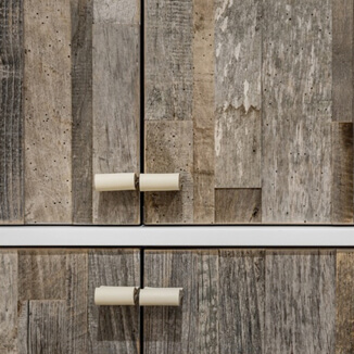 Leather furniture handle in creamy white Leather furniture handle in creamy white on hotel cupboard