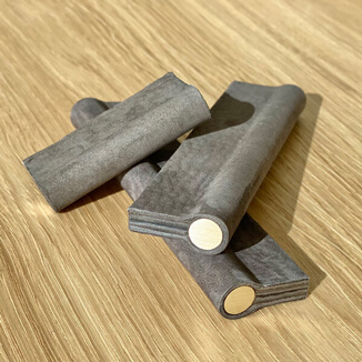 Furniture handles COMO with brass and suede in the color gray-brown Furniture handles COMO with brass and suede in the color gray-brown