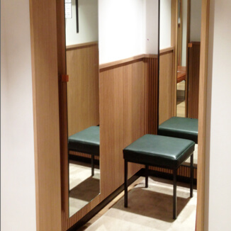 Leather handle on mirror Leather handle on mirror