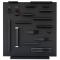Preview: Black leather drawer pulls, handmade by minimaro at a display Preview: Black leather drawer pulls, handmade by minimaro at a display