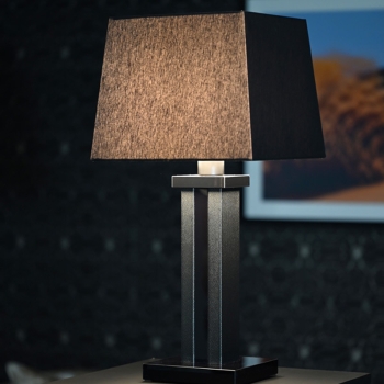 Table lamp with black leather