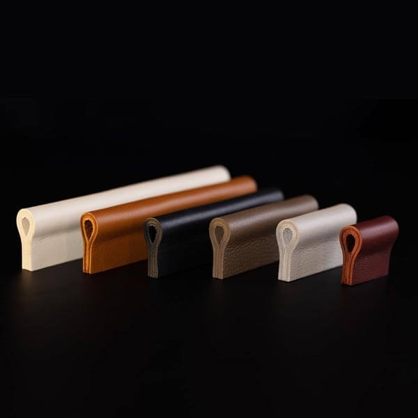 Leather cabinet handles handcrafted from brown leather