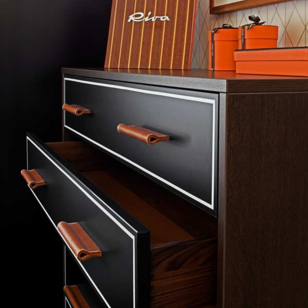 Leather cabinet pulls made of finest leather with white stiching