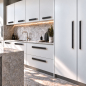 Preview: ROMA appliance pulls in anthracite leather with silver-colored mounting bases, mounted horizontally and vertically on white kitchen fronts